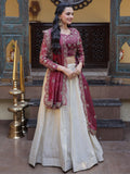 Glowing Cream Zari Embroidered Silk Wedding Wear Lehenga Choli
