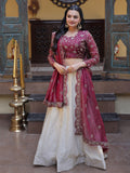 Glowing Cream Zari Embroidered Silk Wedding Wear Lehenga Choli