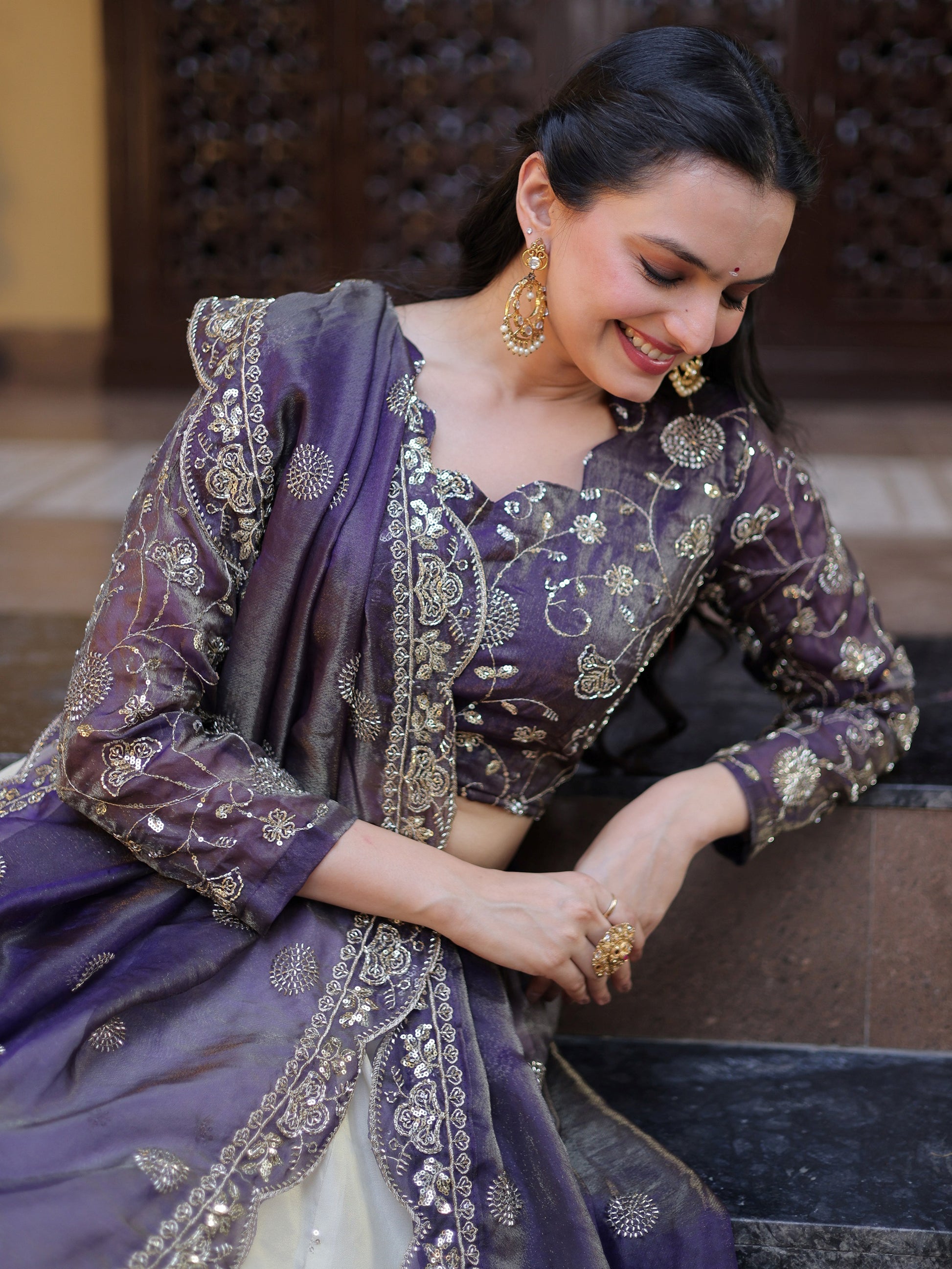 Charming Cream Sequins Embroidered Silk Wedding Wear Lehenga Choli