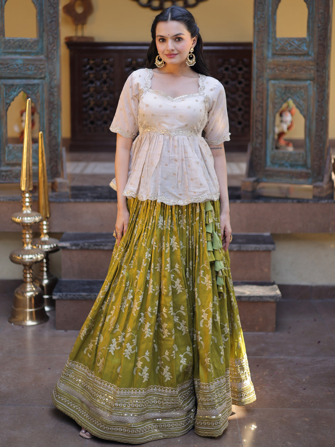 Charming Parrot Green Embroidery Silk Festival Wear Lehenga Choli