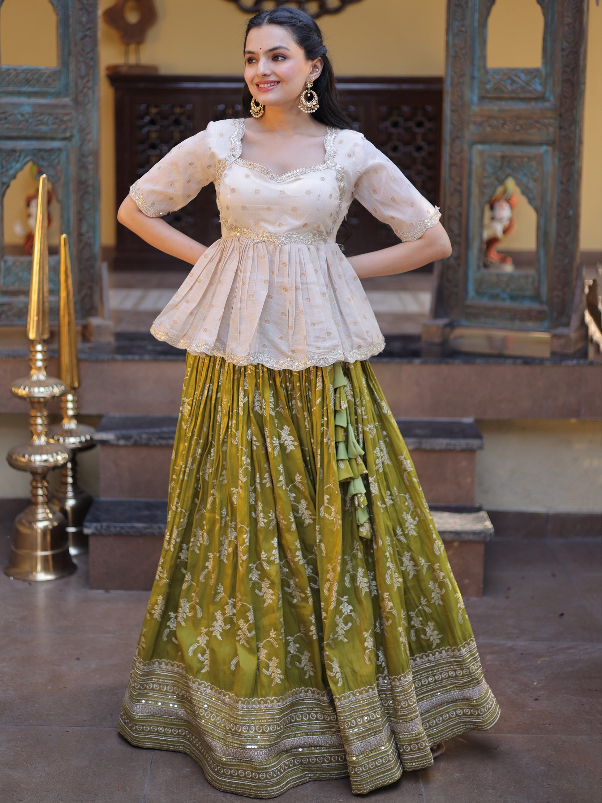 Charming Parrot Green Embroidery Silk Festival Wear Lehenga Choli