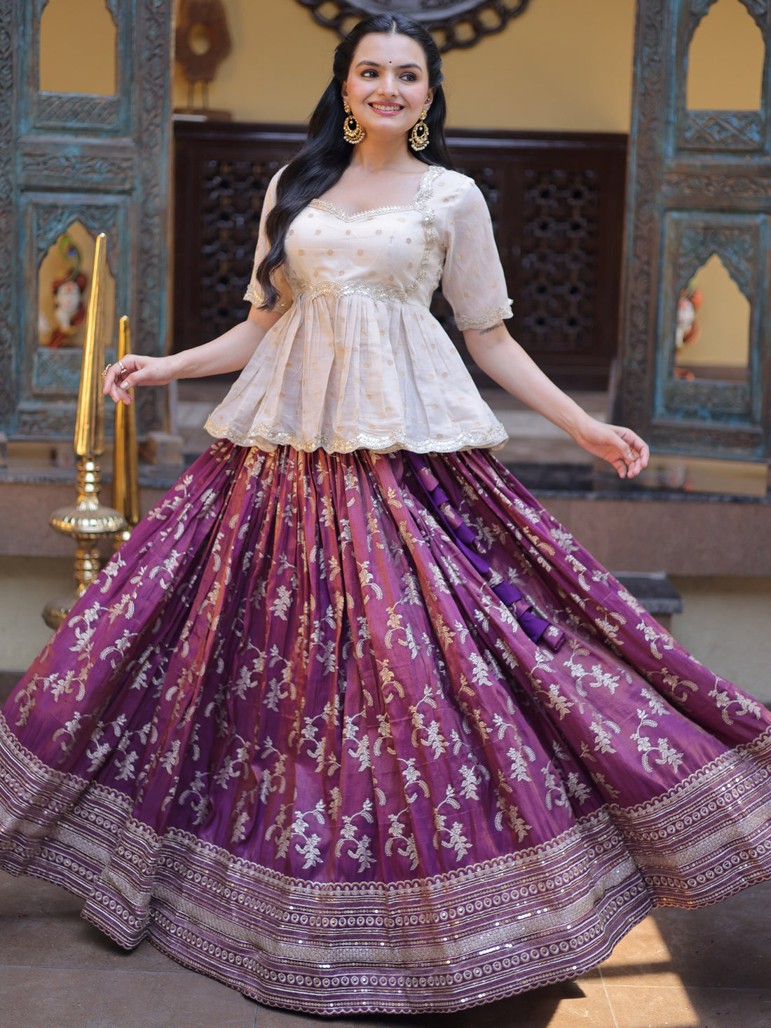 Impressive Purple Embroidery Silk Festival Wear Lehenga Choli