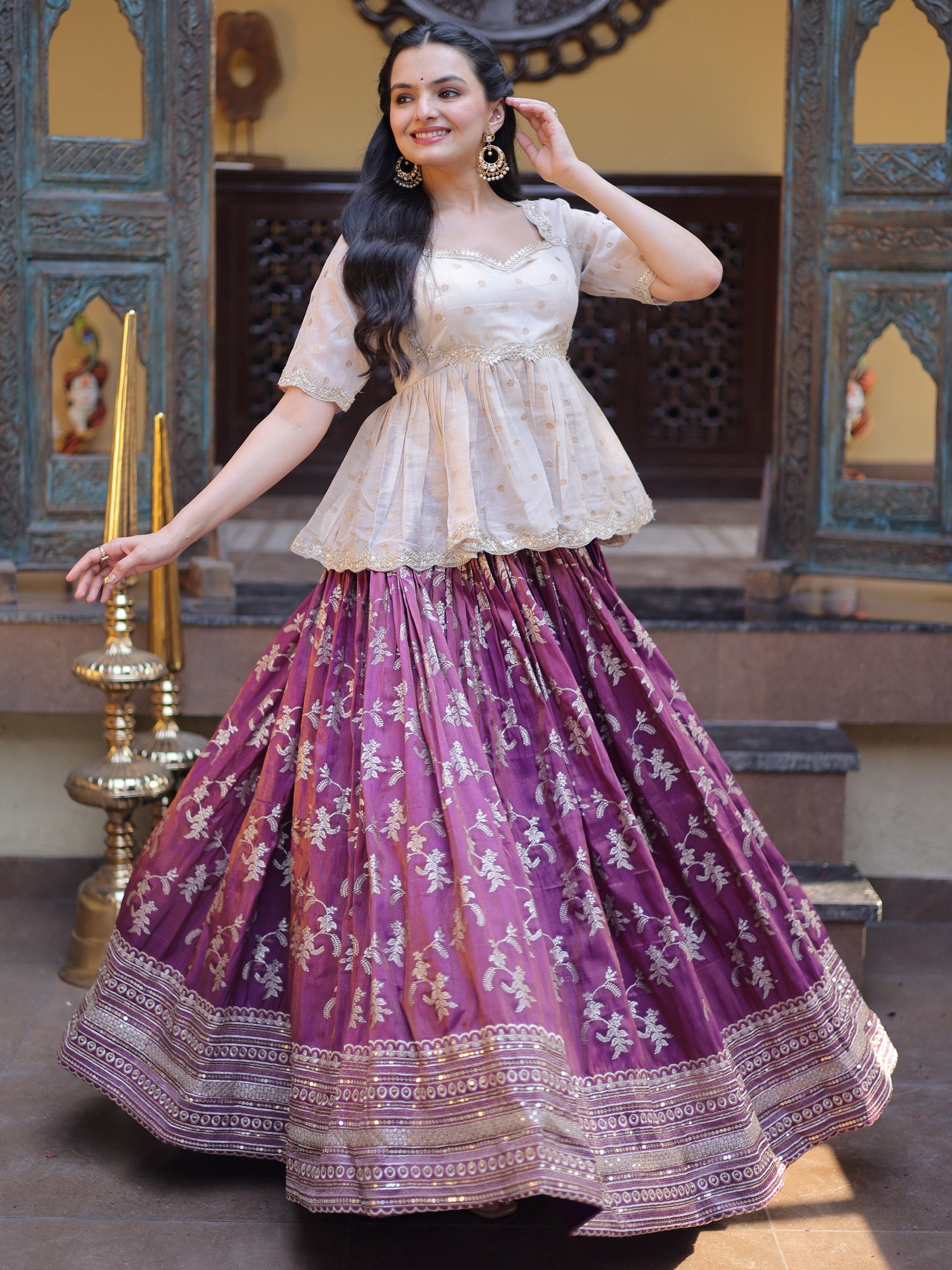 Impressive Purple Embroidery Silk Festival Wear Lehenga Choli