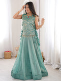 Sparkling Sky-Blue Embroidered Crush Festival Wear Lehenga Choli With Koti
