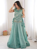Sparkling Sky-Blue Embroidered Crush Festival Wear Koti Lehenga Choli With Koti