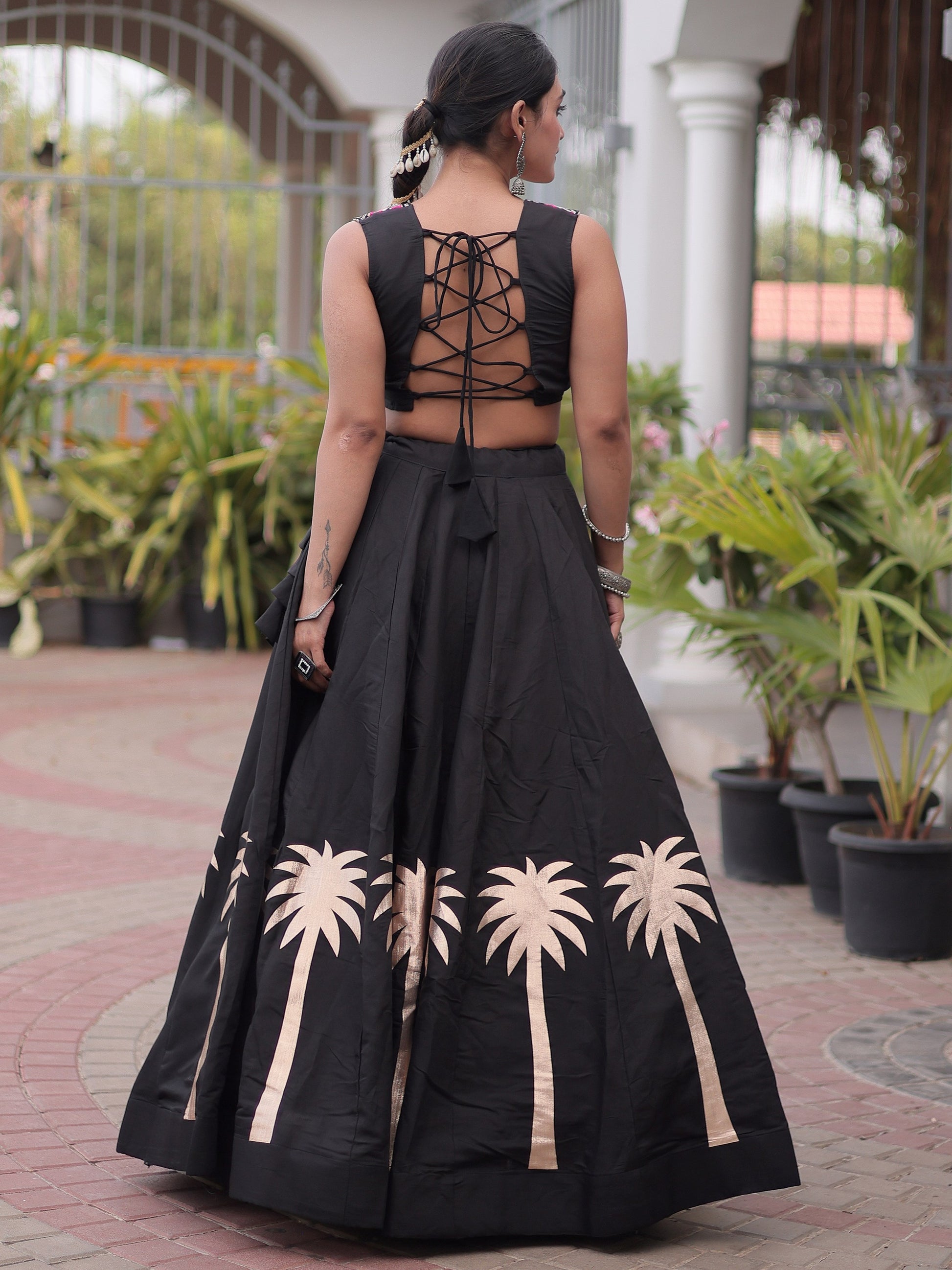 Amazing Black Gamthi Work Silk Navratri Wear Lehenga Choli