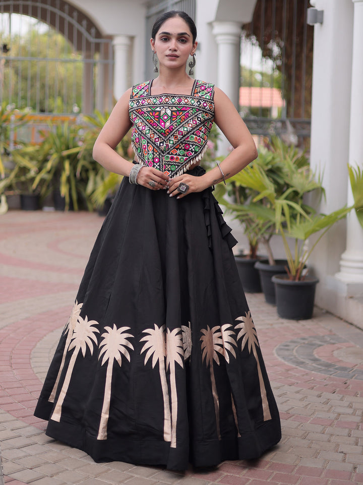 Amazing Black Gamthi Work Silk Navratri Wear Lehenga Choli