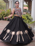 Amazing Black Gamthi Work Silk Navratri Wear Lehenga Choli