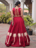 Impressive Maroon Kutchi Work Silk Navratri Wear Lehenga Choli