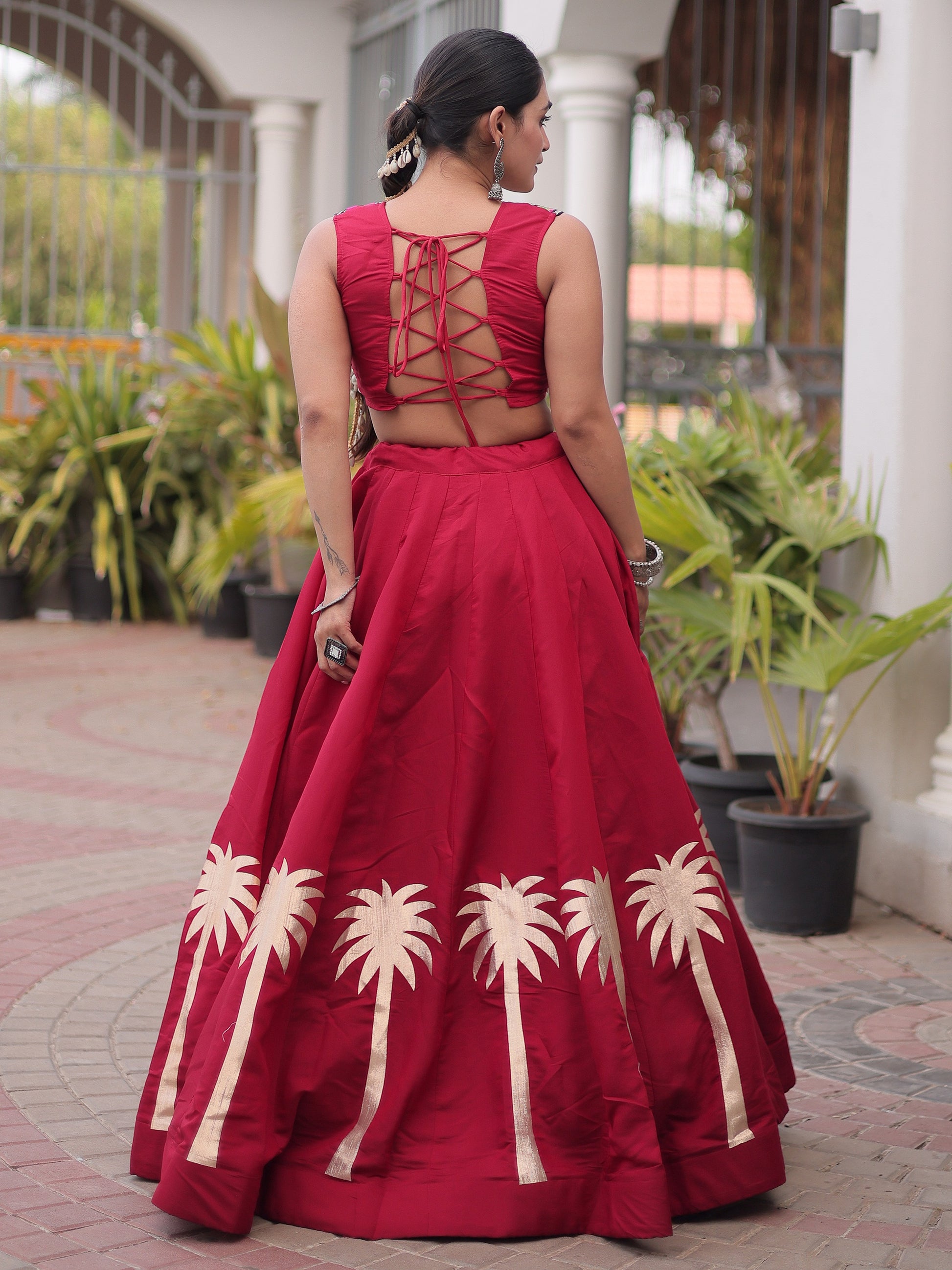 Impressive Maroon Kutchi Work Silk Navratri Wear Lehenga Choli