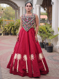 Impressive Maroon Kutchi Work Silk Navratri Wear Lehenga Choli