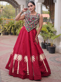 Impressive Maroon Kutchi Work Silk Navratri Wear Lehenga Choli