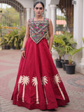 Impressive Maroon Kutchi Work Silk Navratri Wear Lehenga Choli