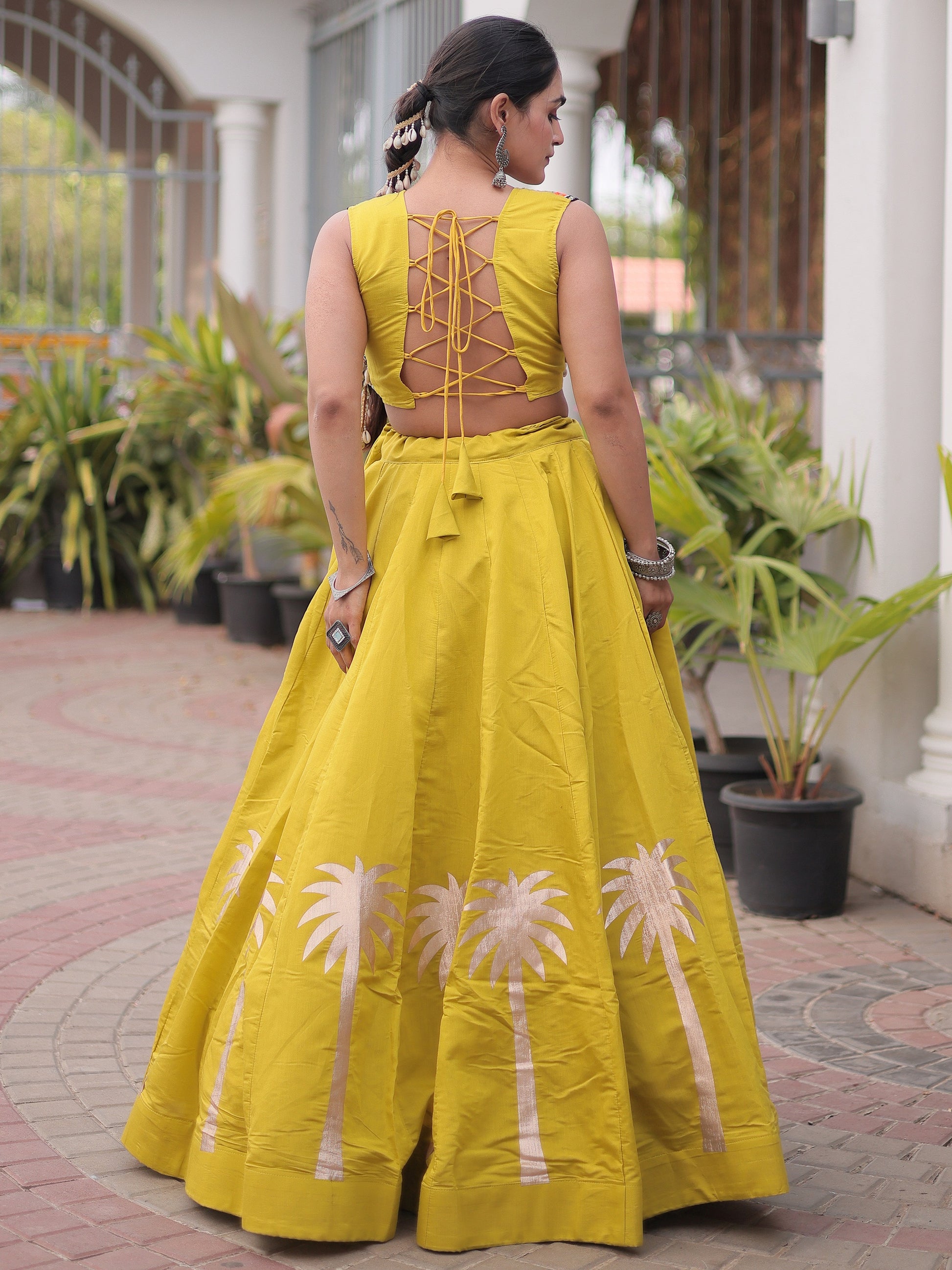 Charming Mustard Embroidery Work Silk Navratri Wear Lehenga Choli