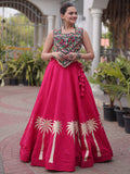 Glamorous Pink Kutchi Work Silk Navratri Wear Lehenga Choli