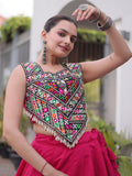 Glamorous Pink Kutchi Work Silk Navratri Wear Lehenga Choli