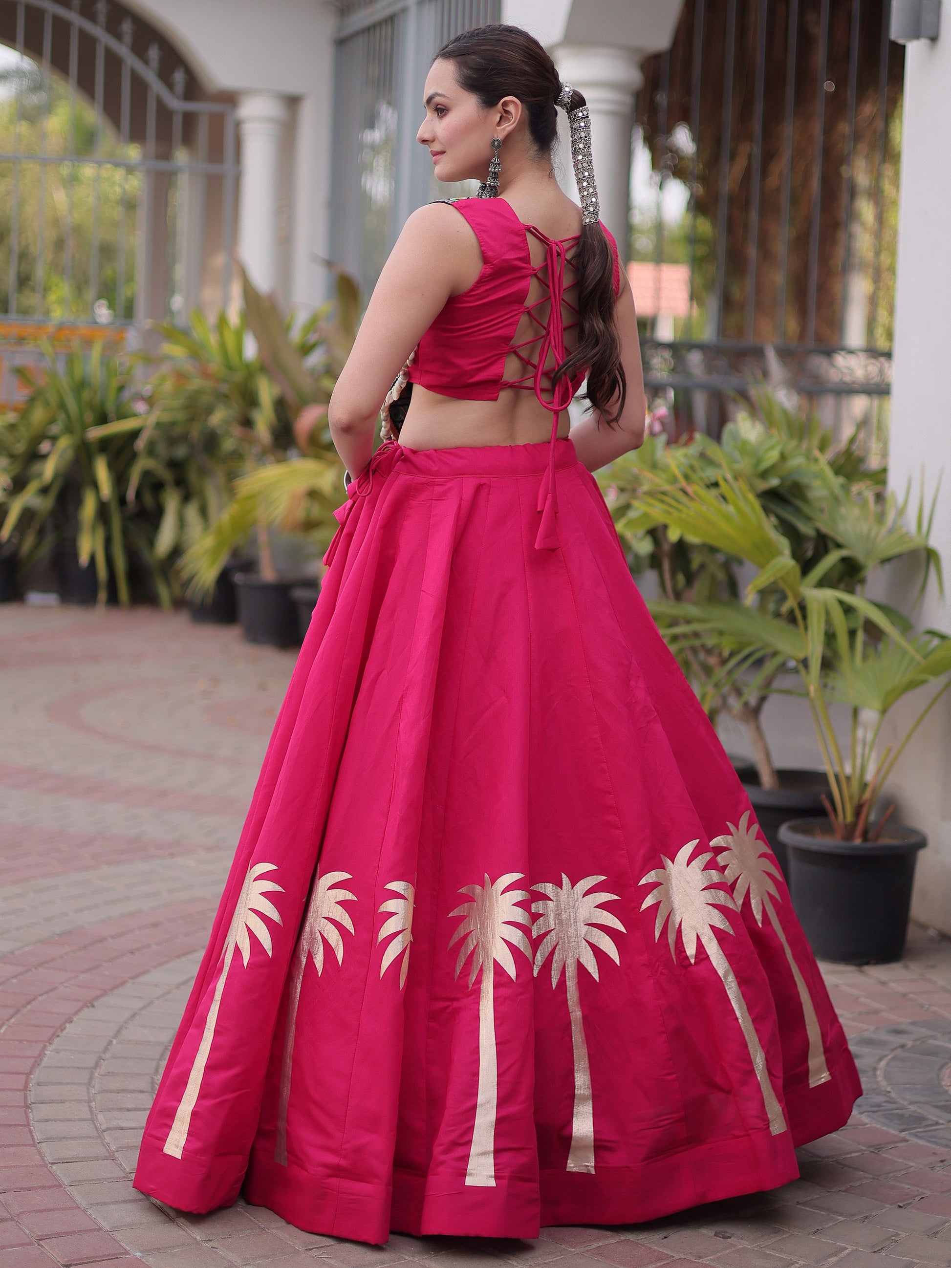 Glamorous Pink Kutchi Work Silk Navratri Wear Lehenga Choli