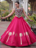 Glamorous Pink Kutchi Work Silk Navratri Wear Lehenga Choli