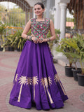 Pretty Purple Kutchi Work Silk Navratri Wear Lehenga Choli