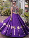 Pretty Purple Kutchi Work Silk Navratri Wear Lehenga Choli