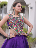 Pretty Purple Kutchi Work Silk Navratri Wear Lehenga Choli