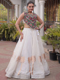 Sparkling White Gamthi Work Silk Navratri Wear Lehenga Choli