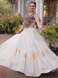 Sparkling White Gamthi Work Silk Navratri Wear Lehenga Choli