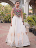 Sparkling White Gamthi Work Silk Navratri Wear Lehenga Choli