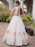 Sparkling White Gamthi Work Silk Navratri Wear Lehenga Choli