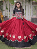 Captivating Maroon Gamthi Work Silk Navratri Wear Lehenga Choli