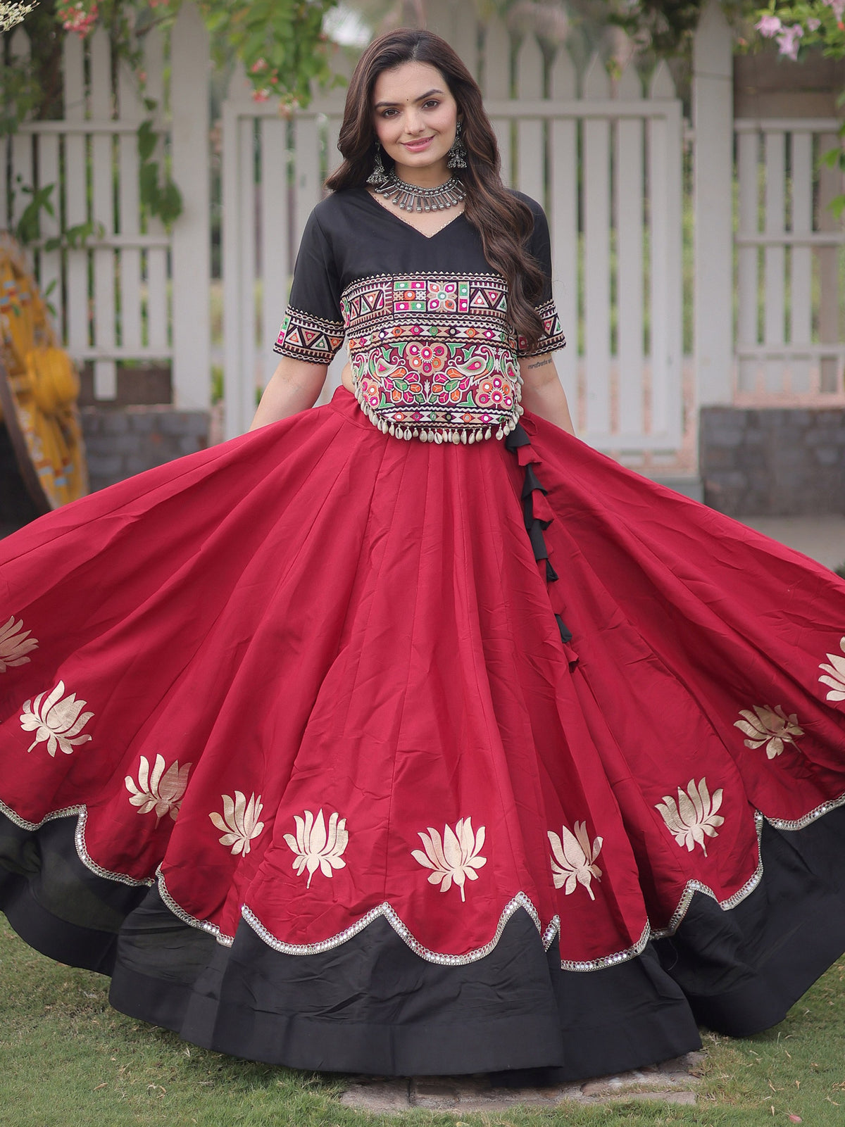 Captivating Maroon Gamthi Work Silk Navratri Wear Lehenga Choli