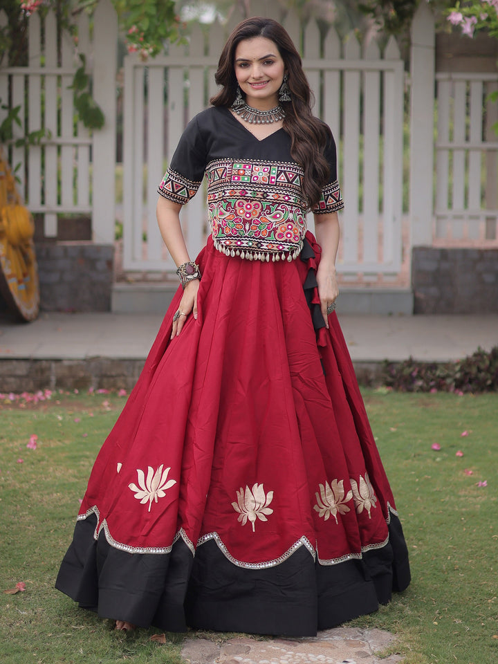 Captivating Maroon Gamthi Work Silk Navratri Wear Lehenga Choli