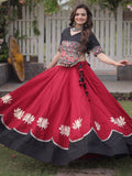 Captivating Maroon Gamthi Work Silk Navratri Wear Lehenga Choli