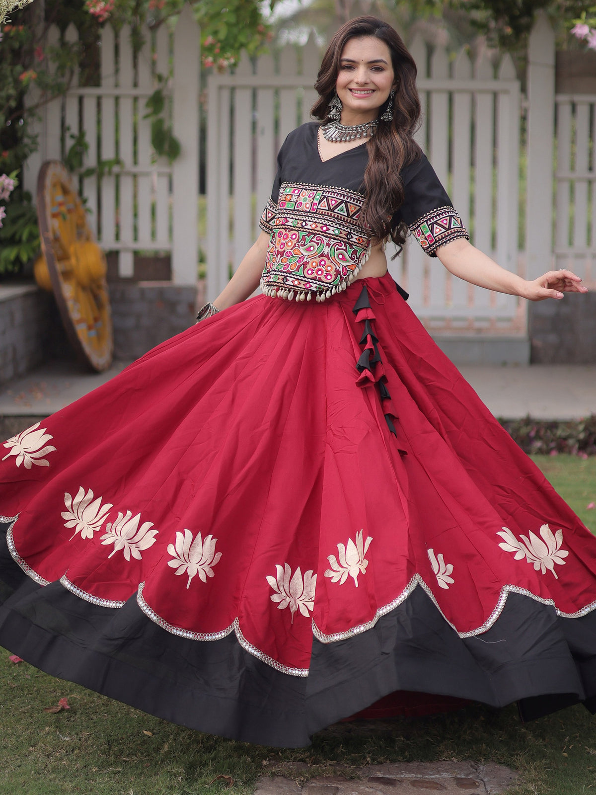 Captivating Maroon Gamthi Work Silk Navratri Wear Lehenga Choli