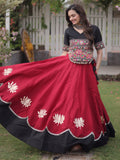 Captivating Maroon Gamthi Work Silk Navratri Wear Lehenga Choli