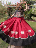 Captivating Maroon Gamthi Work Silk Navratri Wear Lehenga Choli