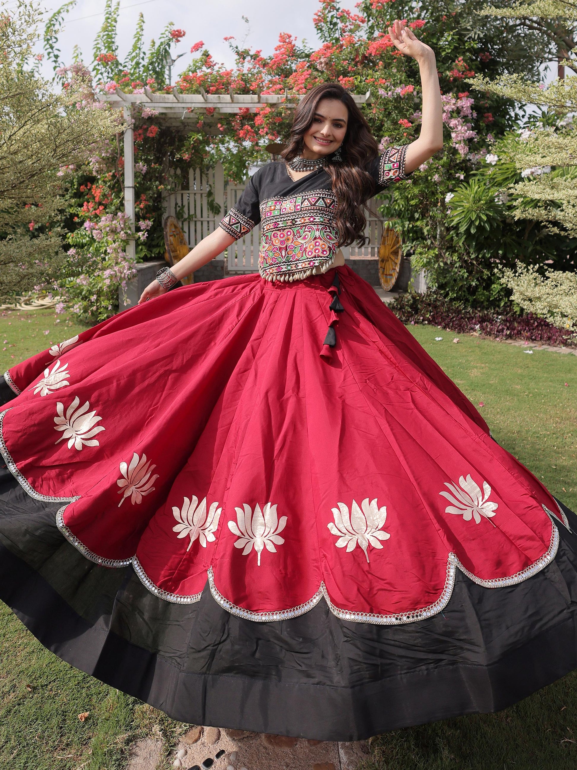 Captivating Maroon Gamthi Work Silk Navratri Wear Lehenga Choli