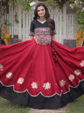 Captivating Maroon Gamthi Work Silk Navratri Wear Lehenga Choli