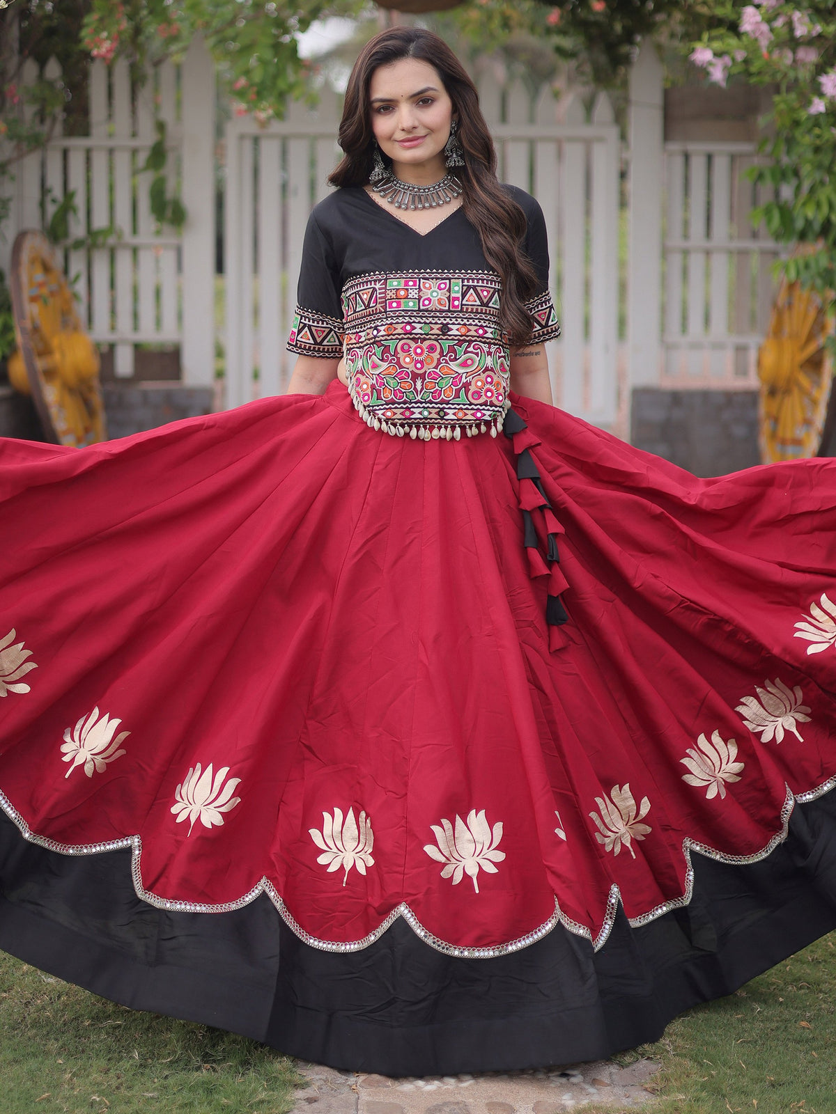 Captivating Maroon Gamthi Work Silk Navratri Wear Lehenga Choli