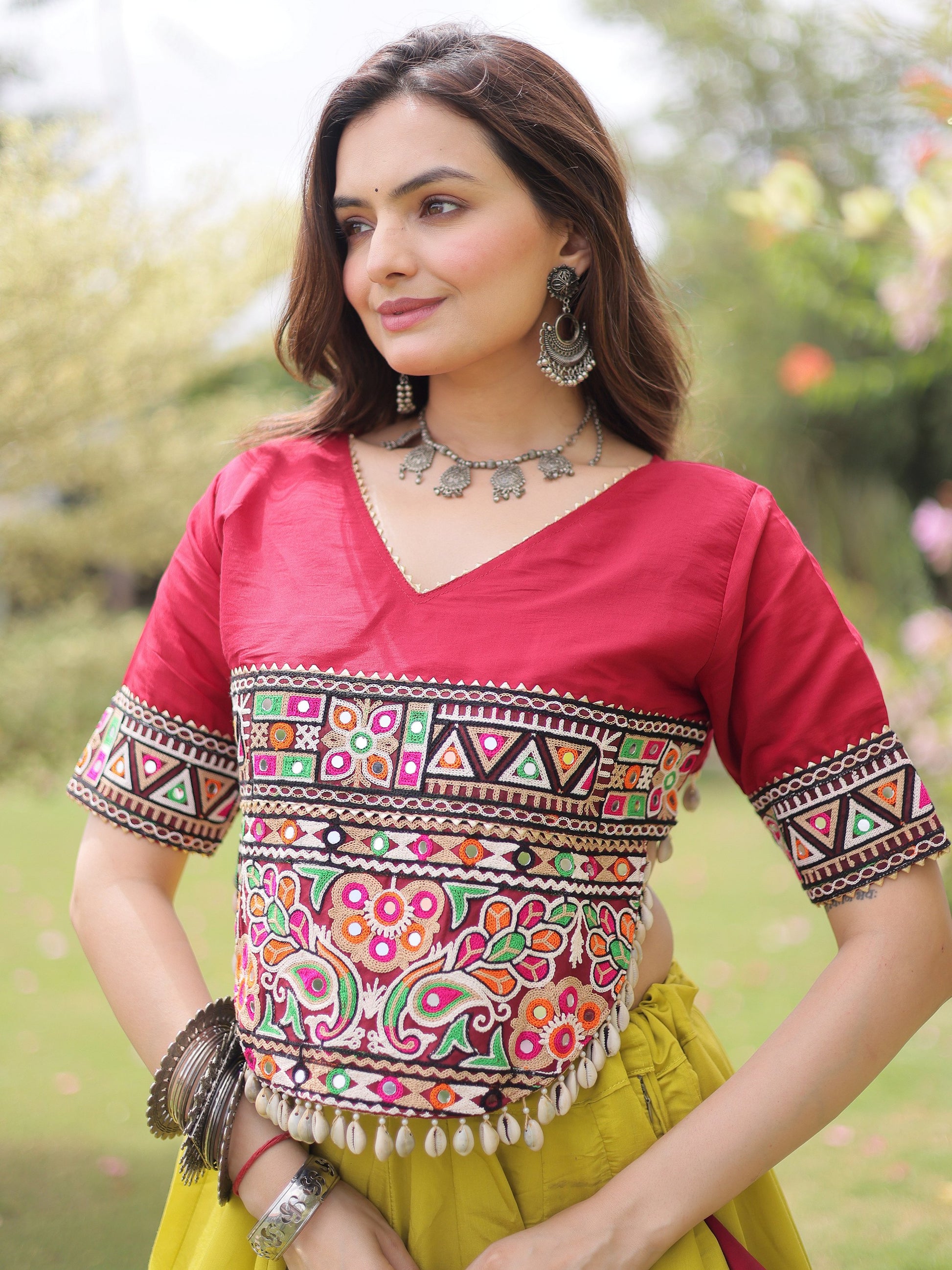 Enchanting Yellow Gamthi Work Silk Navratri Wear Lehenga Choli