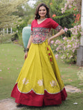 Enchanting Yellow Gamthi Work Silk Navratri Wear Lehenga Choli