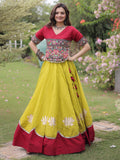 Enchanting Yellow Gamthi Work Silk Navratri Wear Lehenga Choli