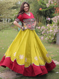 Enchanting Yellow Gamthi Work Silk Navratri Wear Lehenga Choli