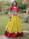 Enchanting Yellow Gamthi Work Silk Navratri Wear Lehenga Choli