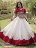 Exquisite White Gamthi Work Silk Navratri Wear Lehenga Choli