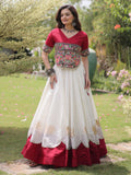 Exquisite White Gamthi Work Silk Navratri Wear Lehenga Choli