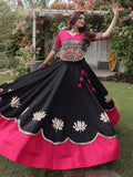 Splendid Black Kutchi Work Silk Navratri Wear Lehenga Choli