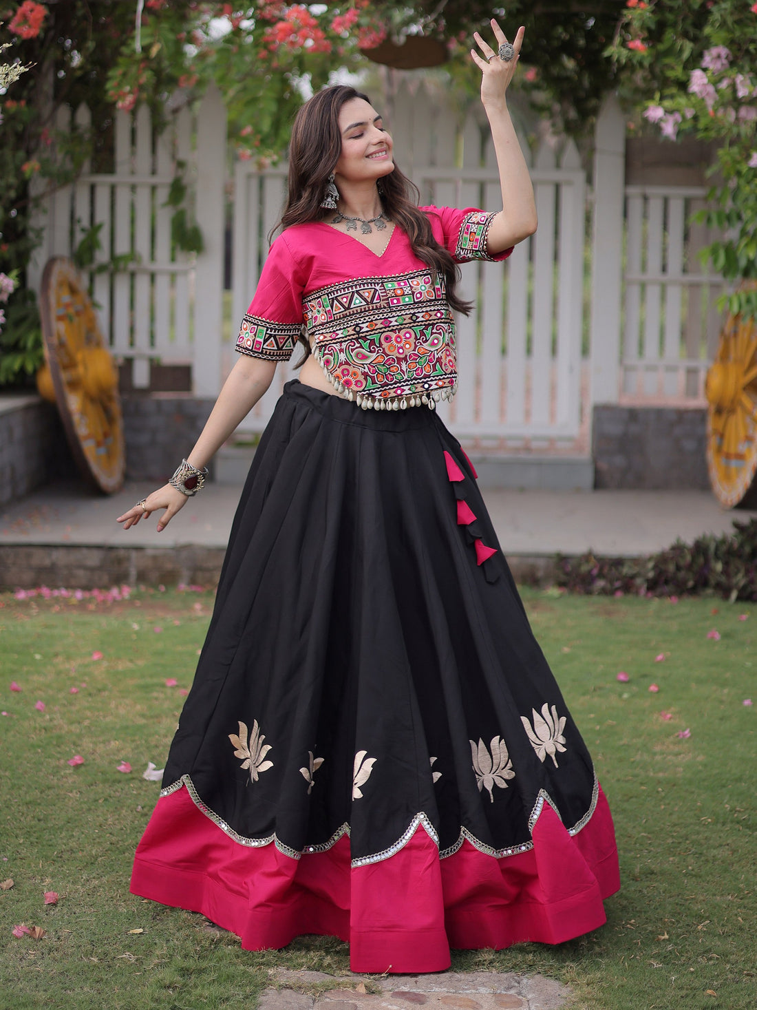 Splendid Black Kutchi Work Silk Navratri Wear Lehenga Choli
