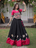 Splendid Black Kutchi Work Silk Navratri Wear Lehenga Choli