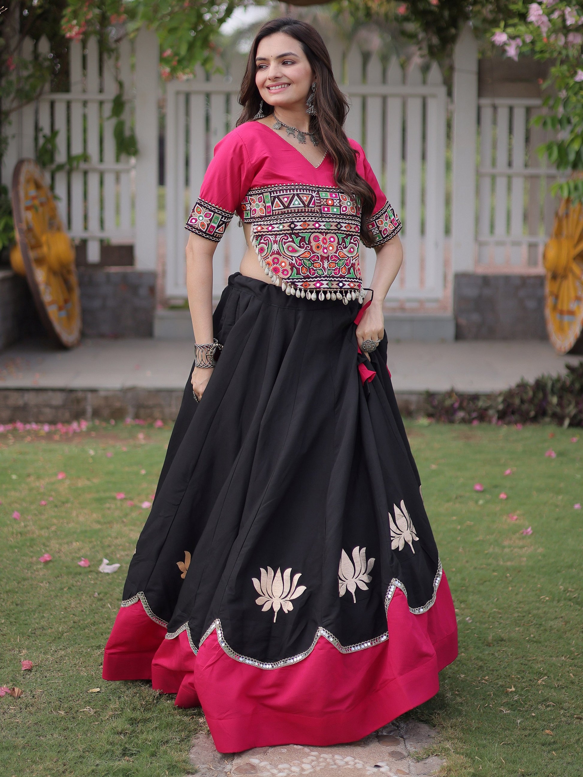 Splendid Black Kutchi Work Silk Navratri Wear Lehenga Choli